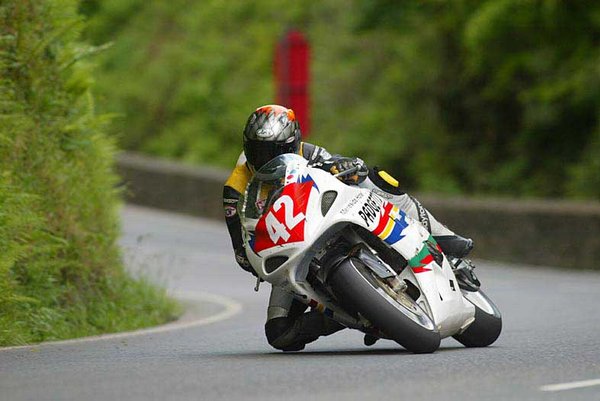 Maria Costello in action on the Isle of Man TT course